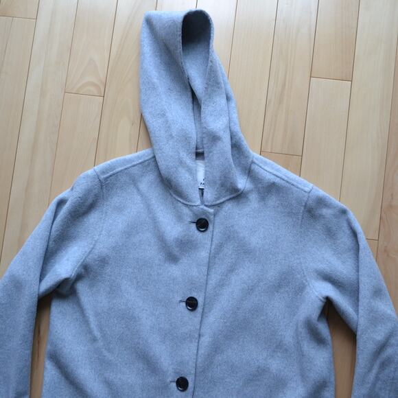 Pret Pour Partir Wool Coat Hoodie Button Closure Size 38 Grey - Picture 2 of 6